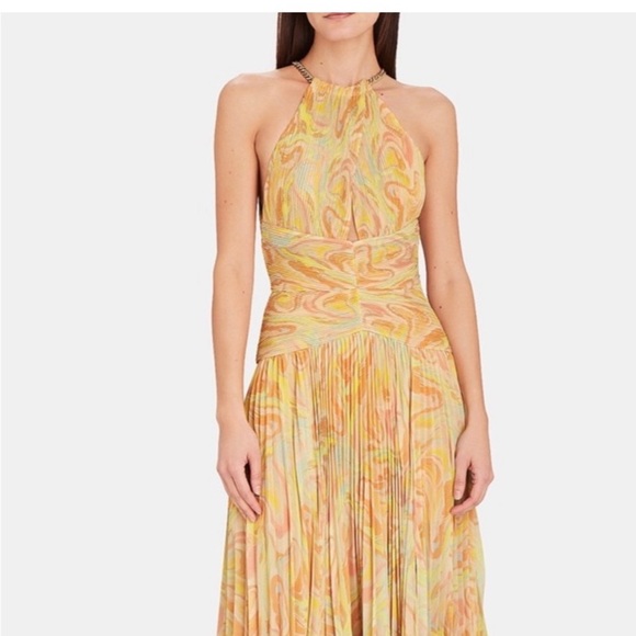 Aiifos Yellow Halter Ruched Pleated Dress for Weddings SZ XS - Picture 1 of 8